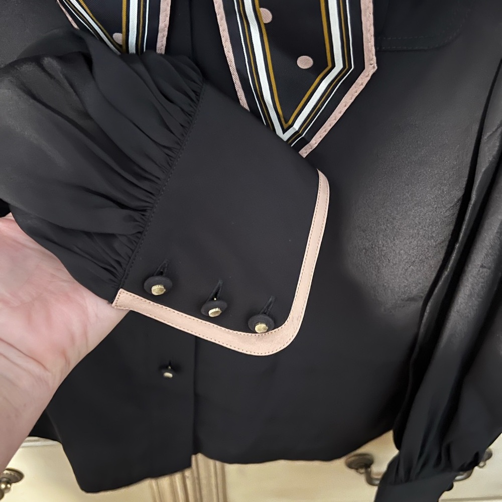 ZIMMERMANN Black and Tan Bow Printed Crepe De Chine Blouse NWT - Picture 9 of 15